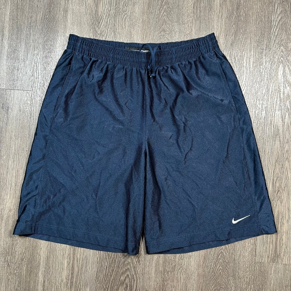 Nike Shiny Dazzle Basketball Shorts XXL Navy Blue Mesh Swoosh 11" Inseam Baggy